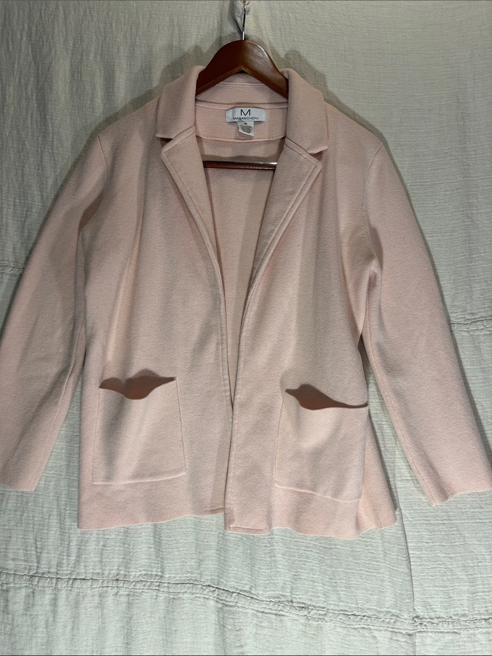 Magaschoni Pink Knit Sweater Blazer Jacket Medium EUC Cotton Wool Poly Blend